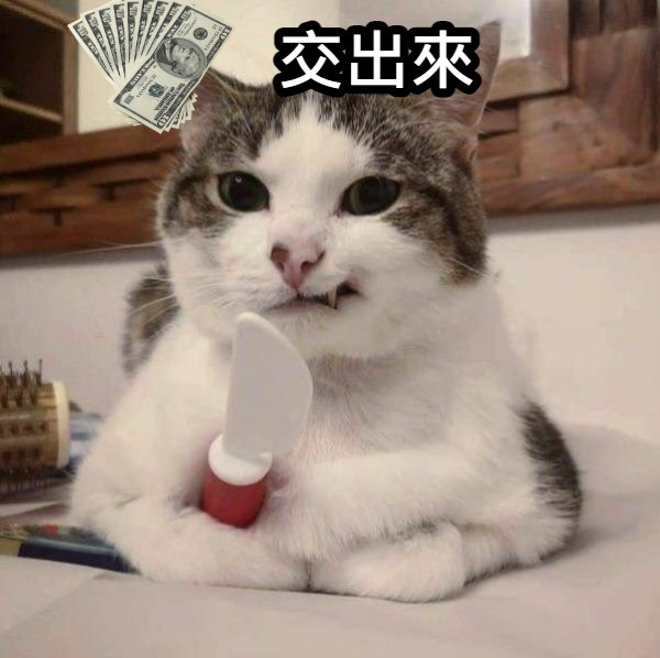 貓貓邪笑拿著假刀,一臉威脅的方式