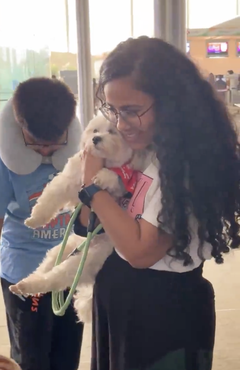 這些毛茸茸的「情緒大使」在航廈內悠閒行走，讓乘客們可以撫摸、擁抱牠們～