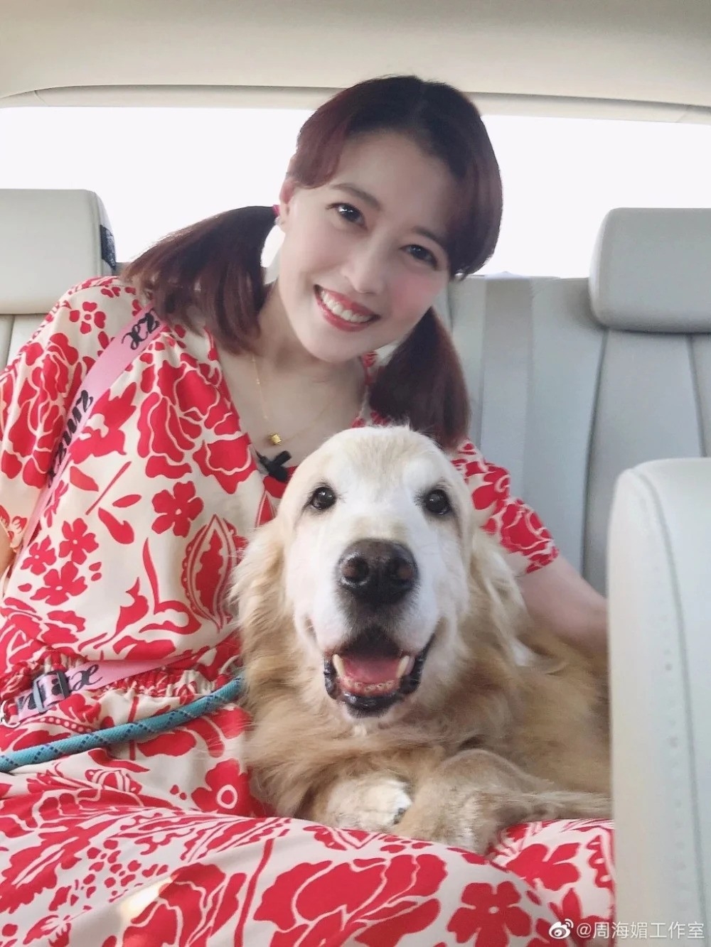周海媚生前與其中一隻愛犬的合照
