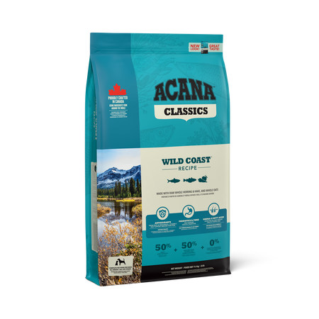 Acana Classics Wild Coast Recipe含有來自魚油的 Omega-3 脂肪酸，有助締造健康皮膚和皮毛。