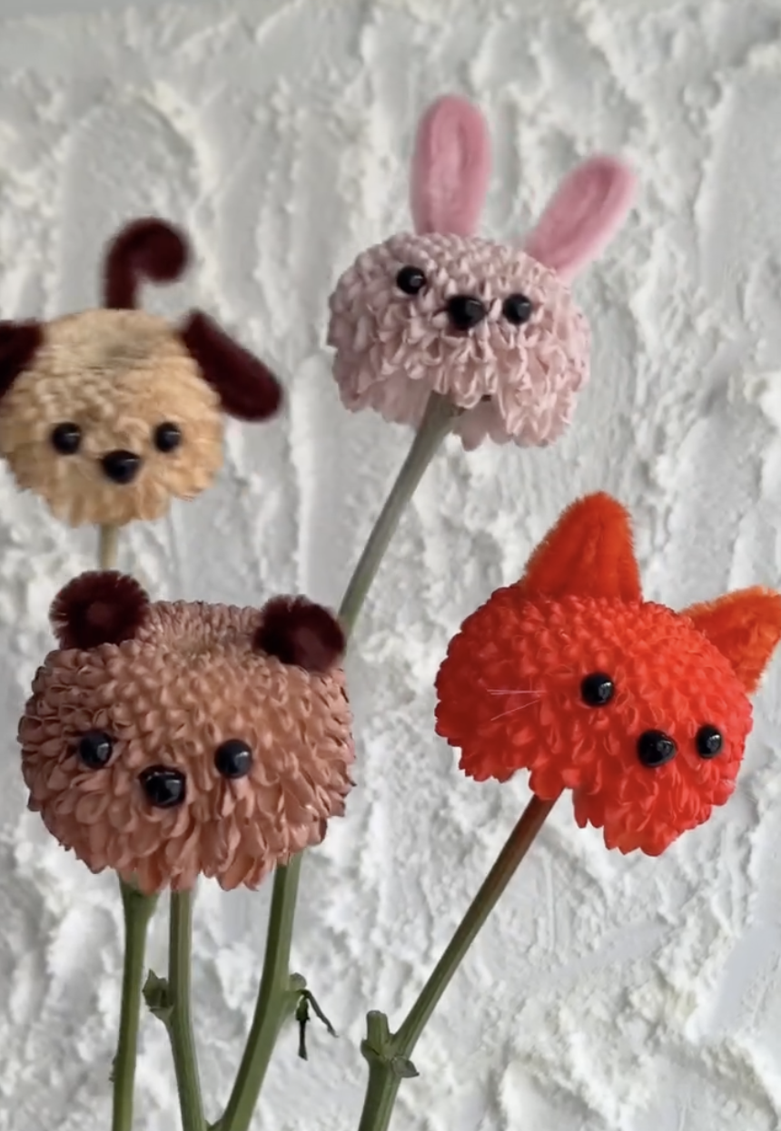 花束瞬間化身成栩栩如生的「萌寵」。