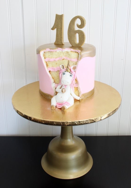fat-unicorn-birthday-pink-gold-sweet-sixteen-cake