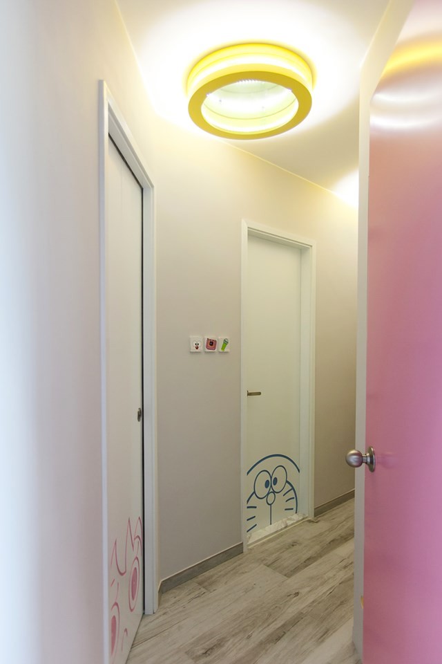 每間房門都印上了不同角色,如大雄、小夫、胖虎、靜香