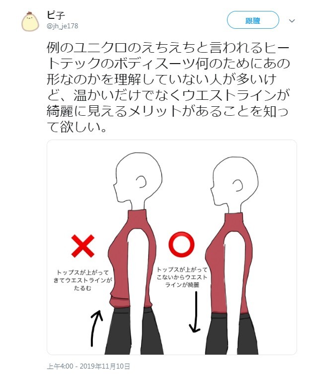 「Heattech連身衣」因為可以確保到整件衣服能超穩妥的塞進褲頭裏