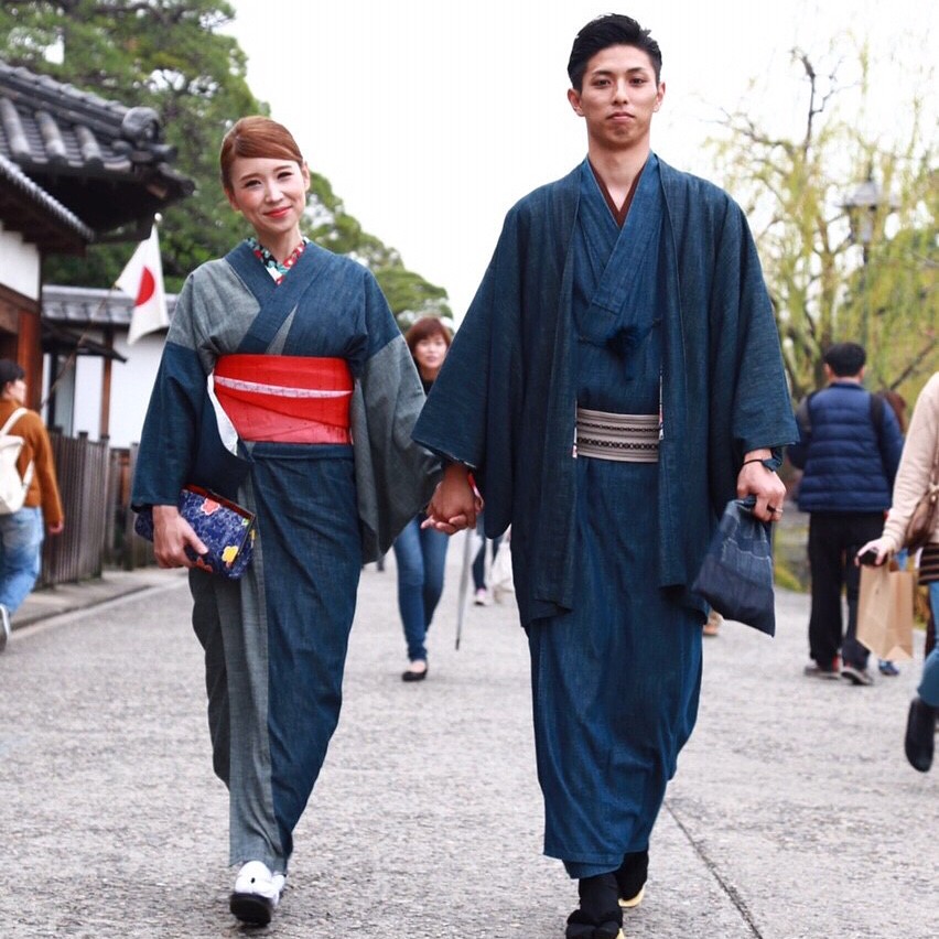 相信跟男友一同穿著牛仔布和服慢遊倉敷,他也抗拒不了這種破格有型的和服