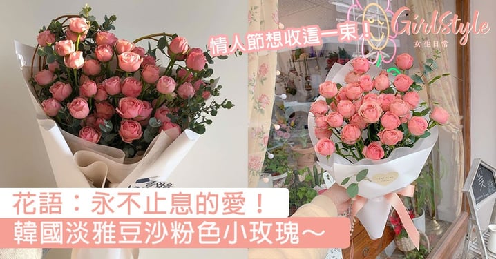 花語：永不止息的愛！韓國淡雅豆沙粉色小玫瑰，情人節收到這一大束女生一定會心動！