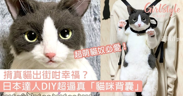 揹真貓出街？日本達人DIY超逼真「貓咪背囊」，仿真度99%超軟萌〜