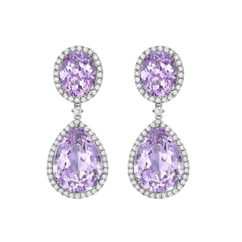Boucles d'oreilles en or blanc améthyste diamants