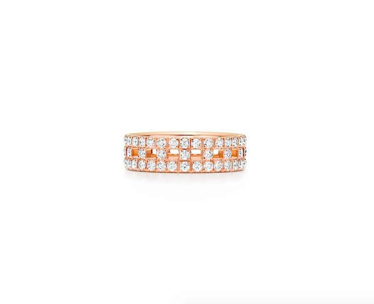 TIFFANY & CO. Tiffany T True 18k玫瑰金密鋪鑲鑽寬版戒指 HK$47,300