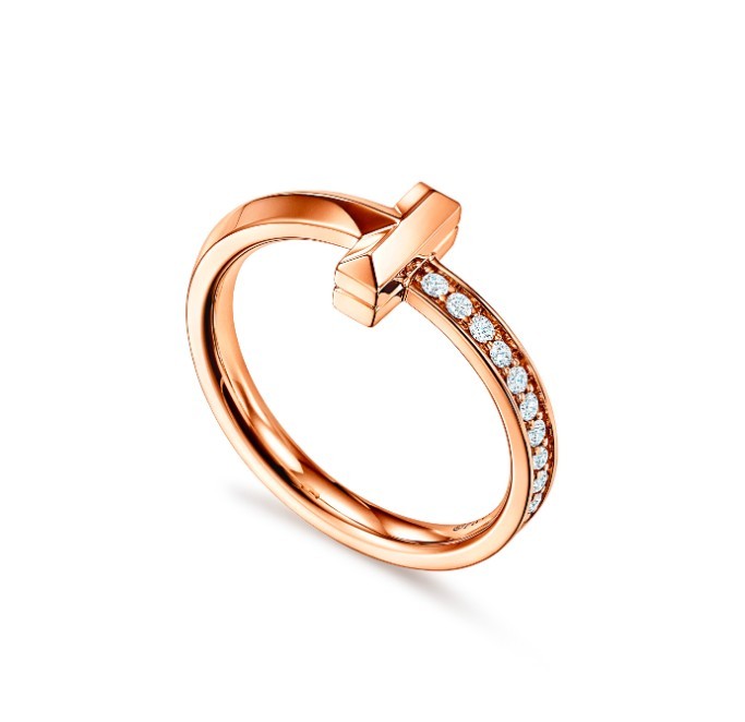 TIFFANY & CO. Tiffany T1系列18k 玫瑰金窄版半密鑲鑽石戒指 HK$12,800