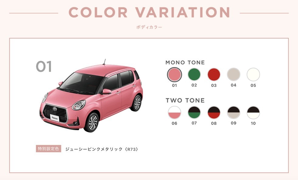 Toyota粉紅色Passo汽車登場!白色車頂+玫瑰金邊框超夢幻