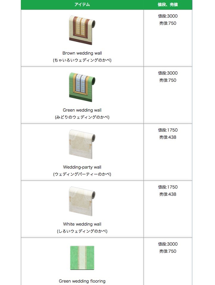 《動物森友會》六月新娘道具壁紙、地板、地氈、柵欄
