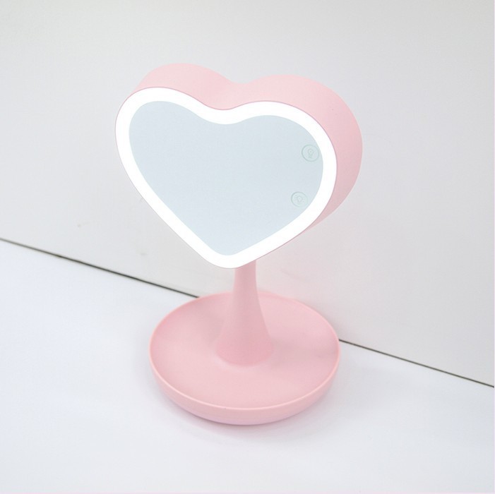 韓國10×10「粉嫩愛心LED化妝鏡」