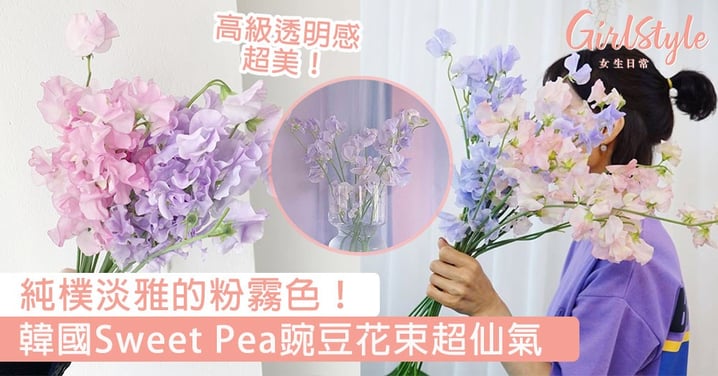 純樸淡雅的粉霧色！韓國Sweet Pea豌豆花束，這甜而不膩的香氣迷倒日韓女生！