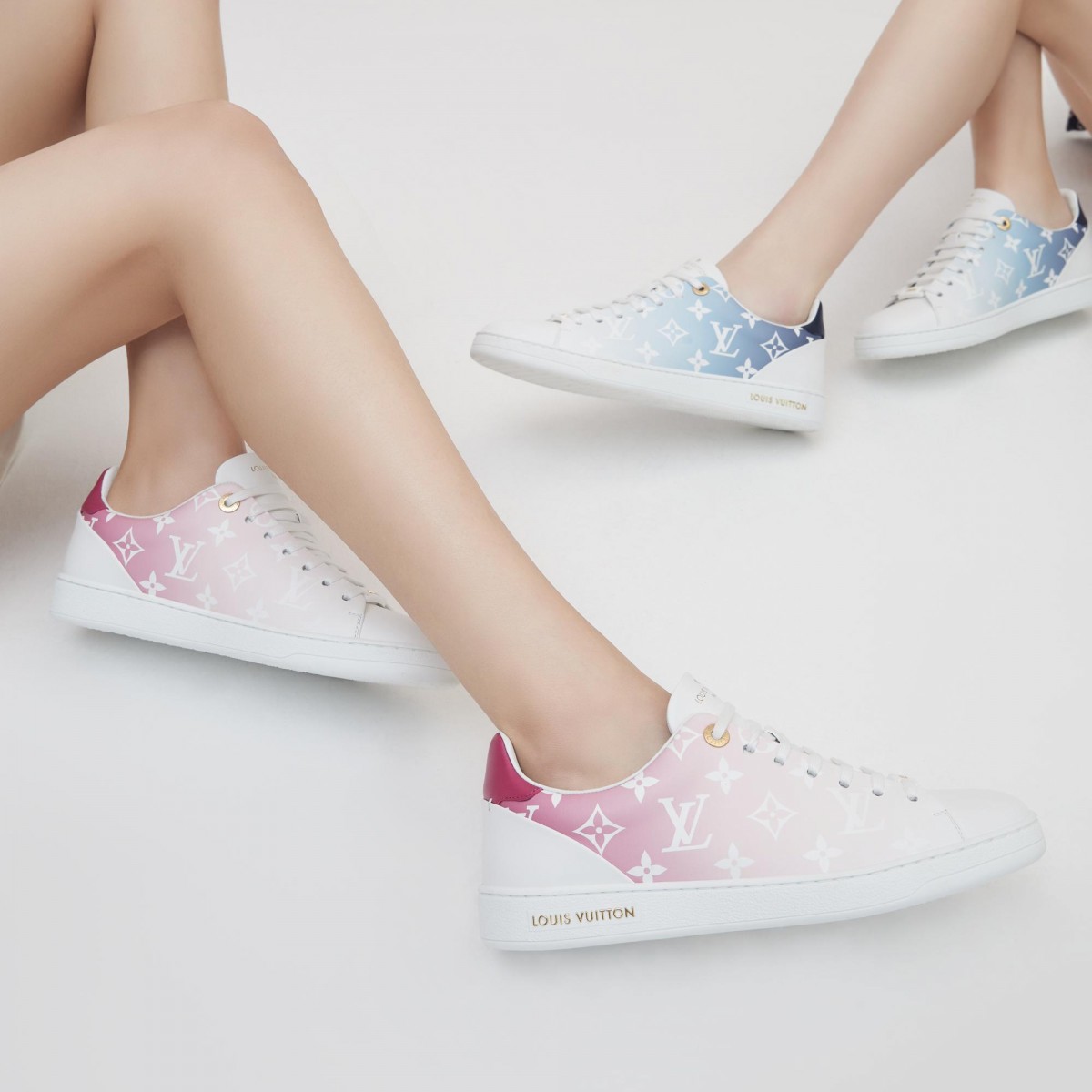 【LV鞋2020】印花Monogram漸層小白鞋!櫻花粉、霧灰藍色超夢幻,鞋舌、鞋底綴玫瑰金奢華logo