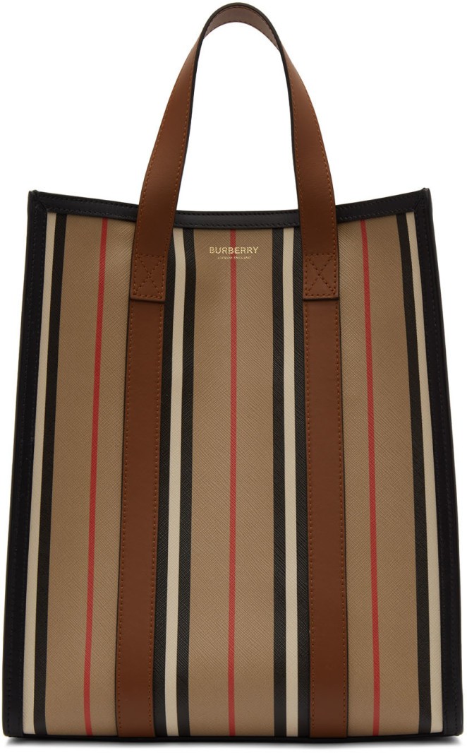 Burberry Beige & Multicolor Small Striped Canvas Tote HKD$5780【
