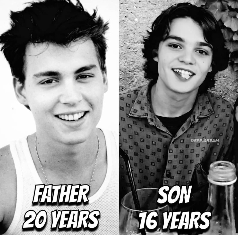 16歲時的John Jack Christopher Depp III其實已經漸漸褪去了嬰兒肥,樣子也愈來愈成熟,跟20歲時的爸爸Johnny Depp比較之下,兩人真的長得很相似