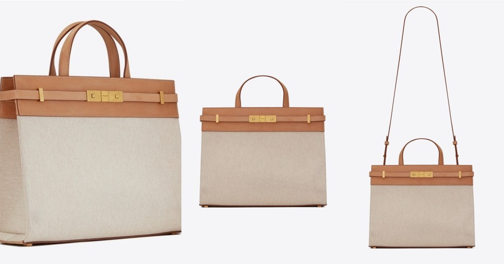 Manhattan Small Shopping Bag in Cotton Canvas and Vintage Leather HKD $15,900