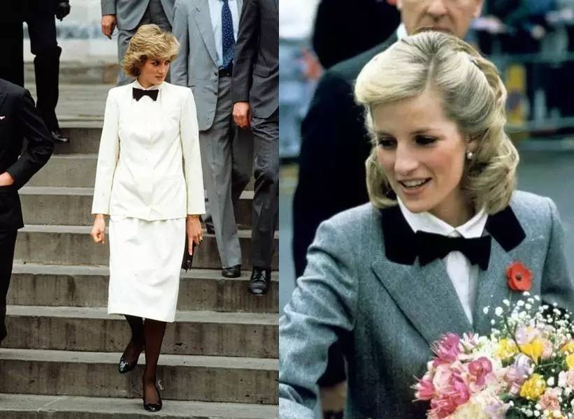 英國王室戴安娜王妃之前就曾穿過中性風的無尾禮服。有時也愛繫上帥氣的西裝領結,展現出硬朗和乾練的另一面~