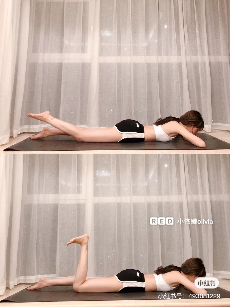 趴下後抬腿伸展