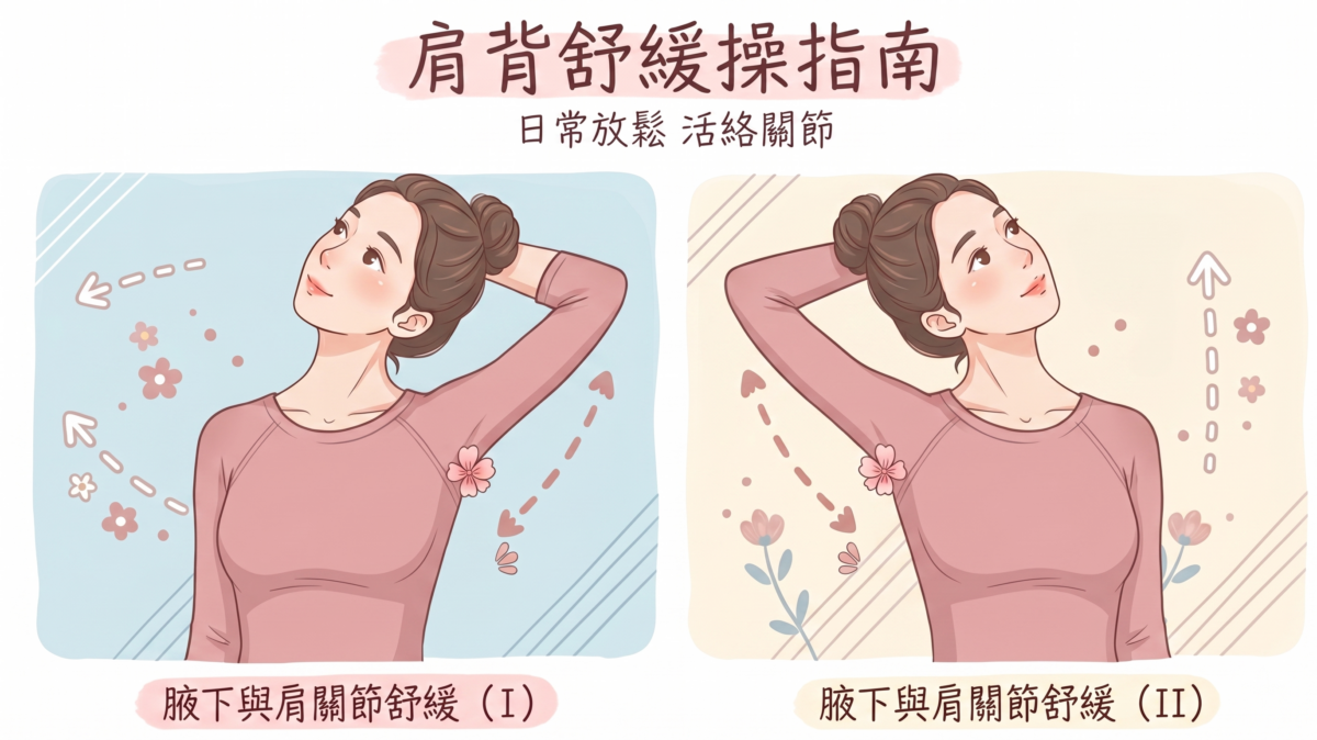 頸部拉伸動作也很簡單，先用右手從頭後側繞至左側耳邊位置，再用手把頭向右肩方向壓下去，盡量把頸部及肩膀的肌肉拉伸開。