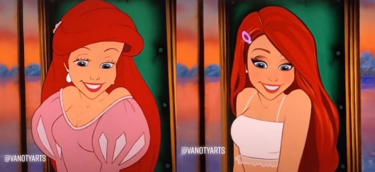 迪士尼公主現代造型插畫Yudelmis 貝兒/Elsa/小魚仙換上現代妝容穿搭