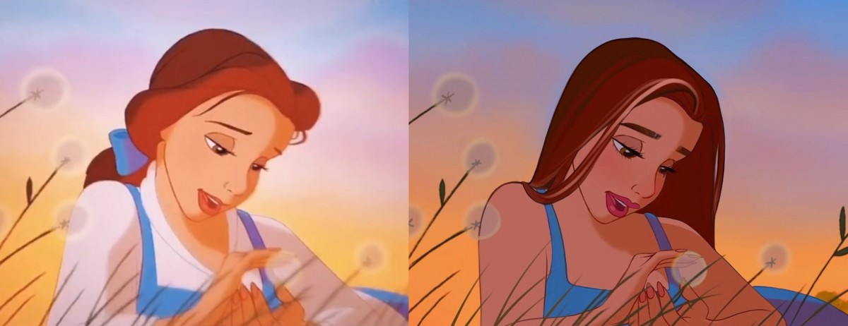 迪士尼公主現代造型插畫Yudelmis 貝兒/Elsa/小魚仙換上現代妝容穿搭