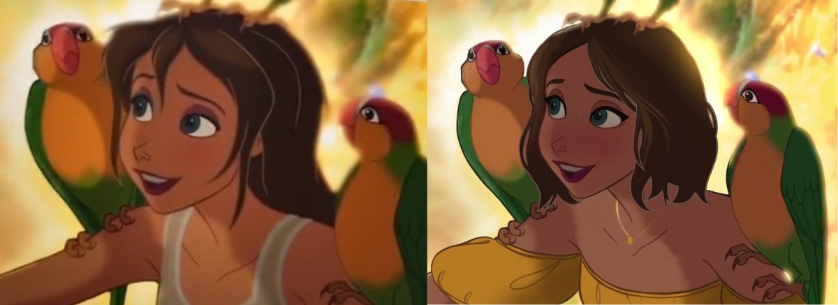 迪士尼公主現代造型插畫Yudelmis 貝兒/Elsa/小魚仙換上現代妝容穿搭