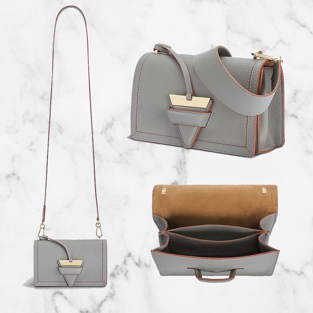 【名牌手袋外國網購】手袋最吸引的地方就是中間以金屬三角形封口，令設計大大升級，增添品牌的獨特性，難怪它一推出就已被瘋搶