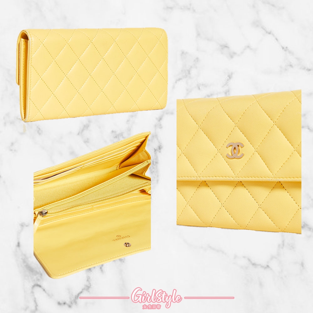 【外國網購名牌錢包】Chanel奶油黃長銀包高度10厘米、長度則是19.5厘米,平日帶大袋的你,超適合使用它