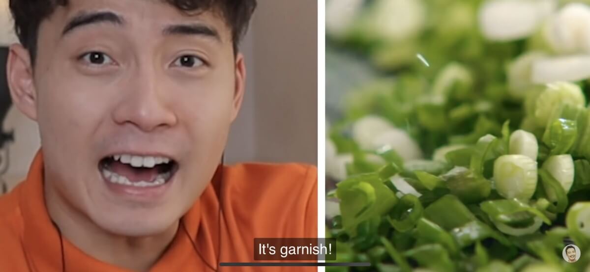 Uncle Roger解釋在亞洲一般蔥花都會用作最後點綴，讓蔥花不會太熟，就算是生吃也沒有問題，在第一個步驟，應該爆香的是Jamie Oliver並沒有打算加入的蒜頭。