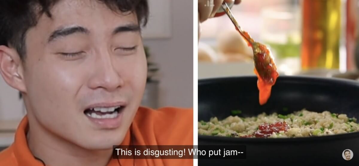 Chilli Jam是Jamie Oliver的最愛，在他的不少菜式中也有加入到，味道辣而帶點酸甜，但是對於亞洲炒飯來說非常不地道，所以認為他很不專業，就算要加辣的配料，也應該加入是拉差等等的亞洲調味料。