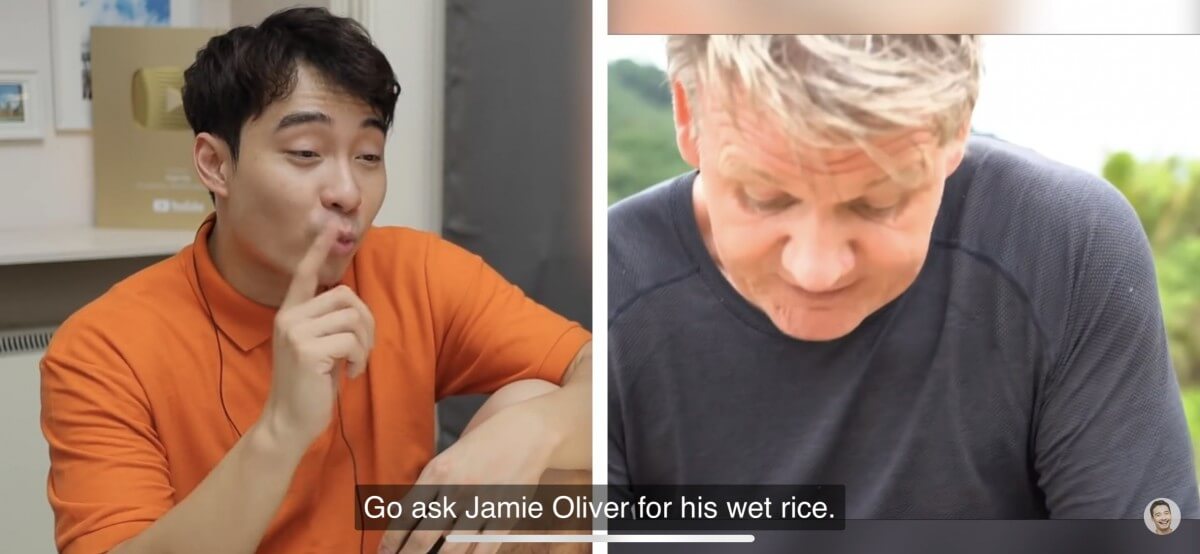 被公認嘴賤的Uncle Roger更在影片中搞笑，稱Gordan Ramsey廚藝沒有甚麼好挑剔，但是他卻留意到他的皮膚有點乾燥，更笑言他可以去找Jamie Oliver用他的濕炒飯敷臉「保濕」！