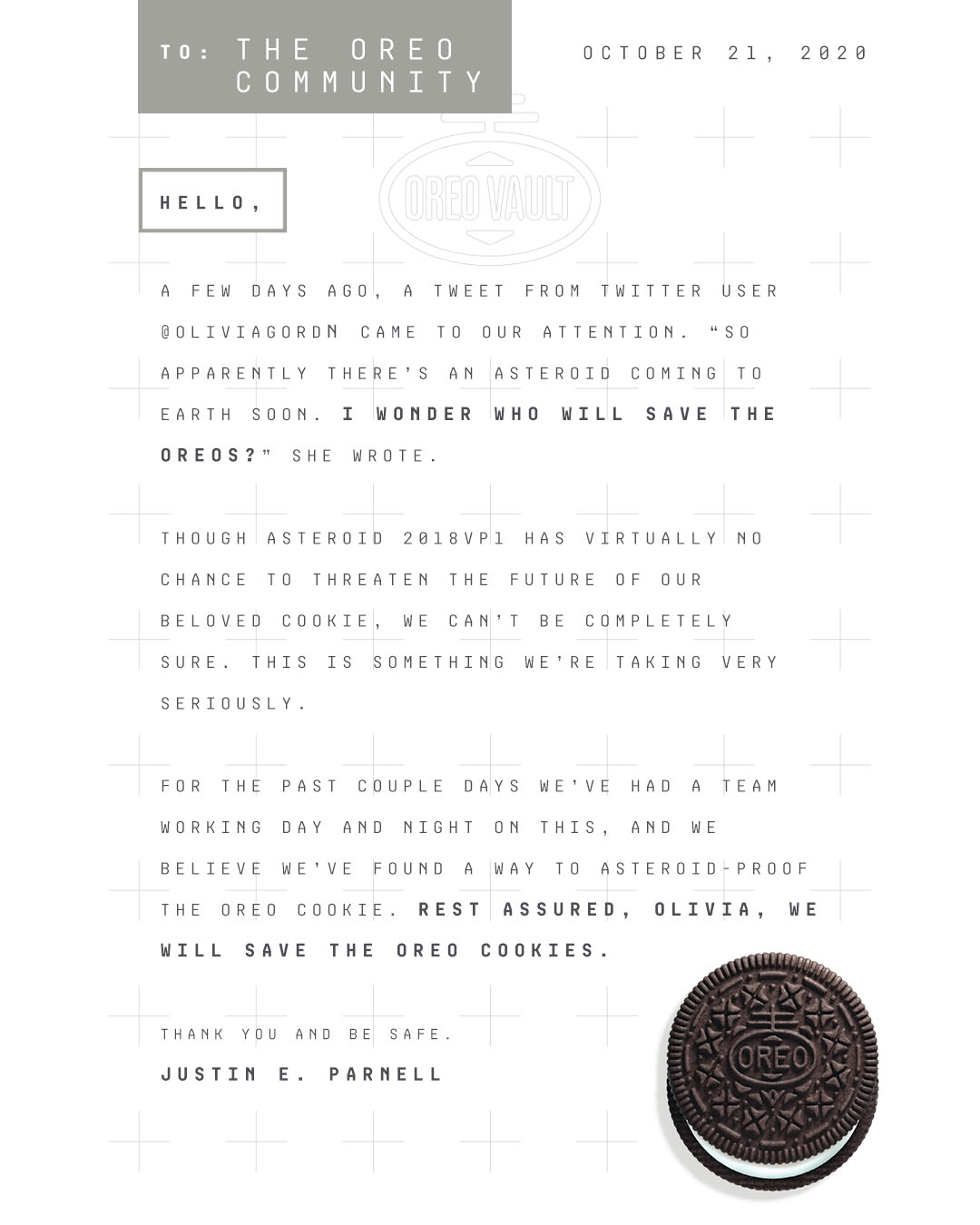 曾經就有網民在Twitter上詢問了餅乾品牌Oreo