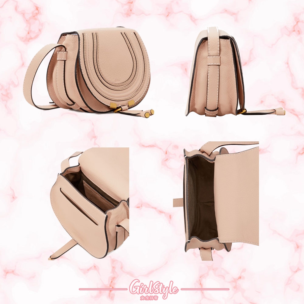 【名牌手袋網購】「Marcie Bag」因包蓋以可愛的馬鞍形作設計而被稱為「馬鞍包」,品牌選用經過三重鞣製過程的Vitello Granato特製高級皮革來製作