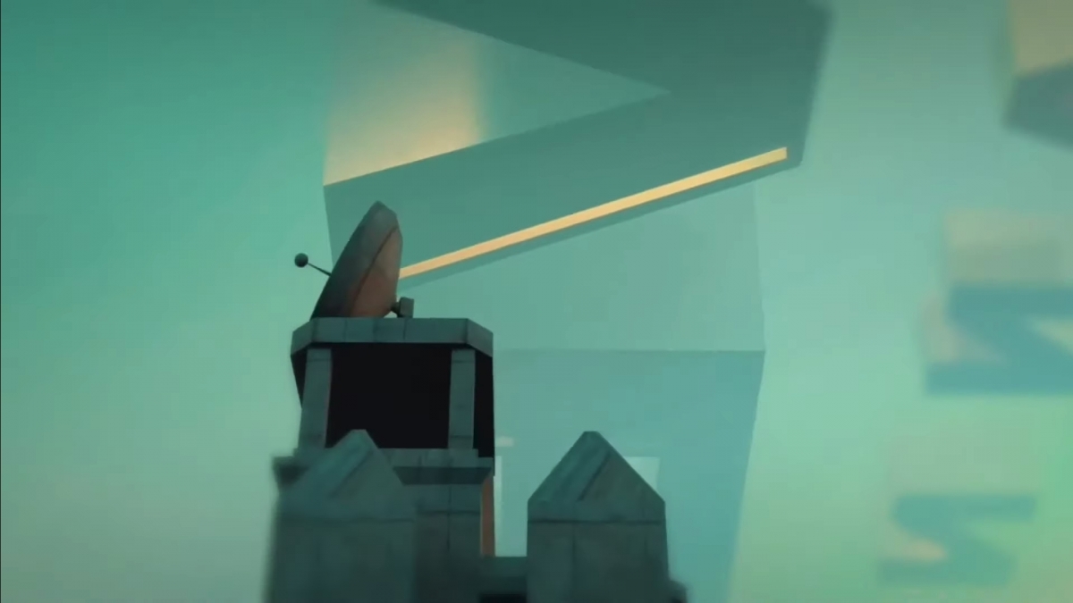 鏡頭一轉,抬頭看天空,「Universal Studio」的字句突然就飄了在天空上,不過因為字句太大,站在一個地方就只能看見一部分的英文字母,製作者白石怜形容為:「空中謎之巨大文字。」