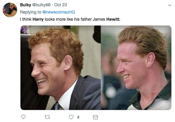 而且哈里王子天生就頂著一頭紅髮，跟查理斯的金髮明顯不同，因此外界一直有流言指哈里其實是戴妃秘密情人 James Hewitt 的兒子。