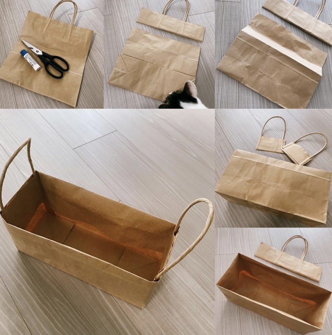 如果希望這個DIY收納盒有把手的話,可以照以上同樣的做法,然後把上半部份對摺,將把手調整好位置後,用膠水黏在下半部分,這樣就多一個功能了!