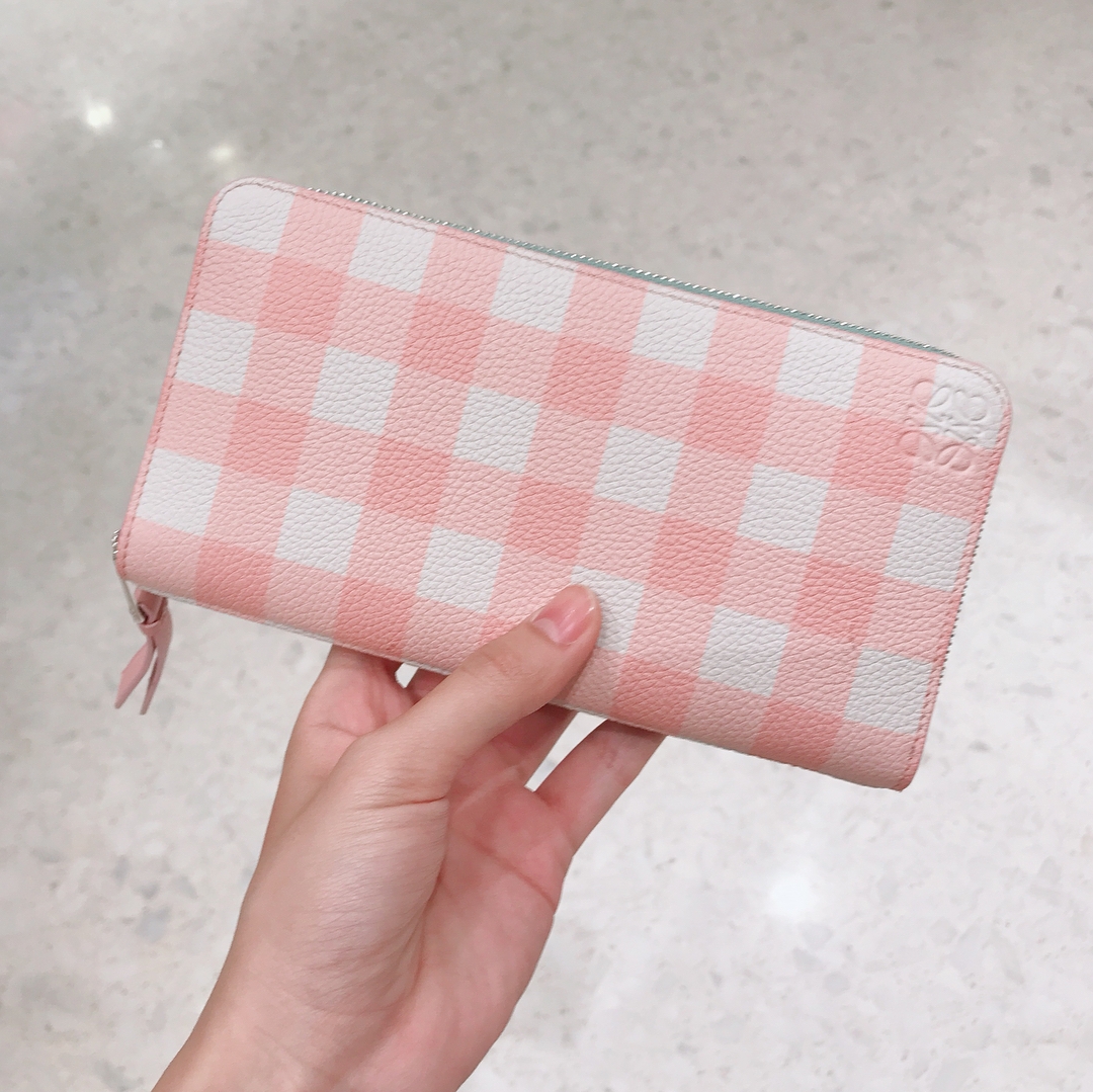 粉嫩格仔紋長夾錢包
