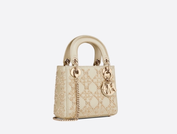 Dior手袋價錢款式推介/Lady Dior白金色圓珠刺繡手袋