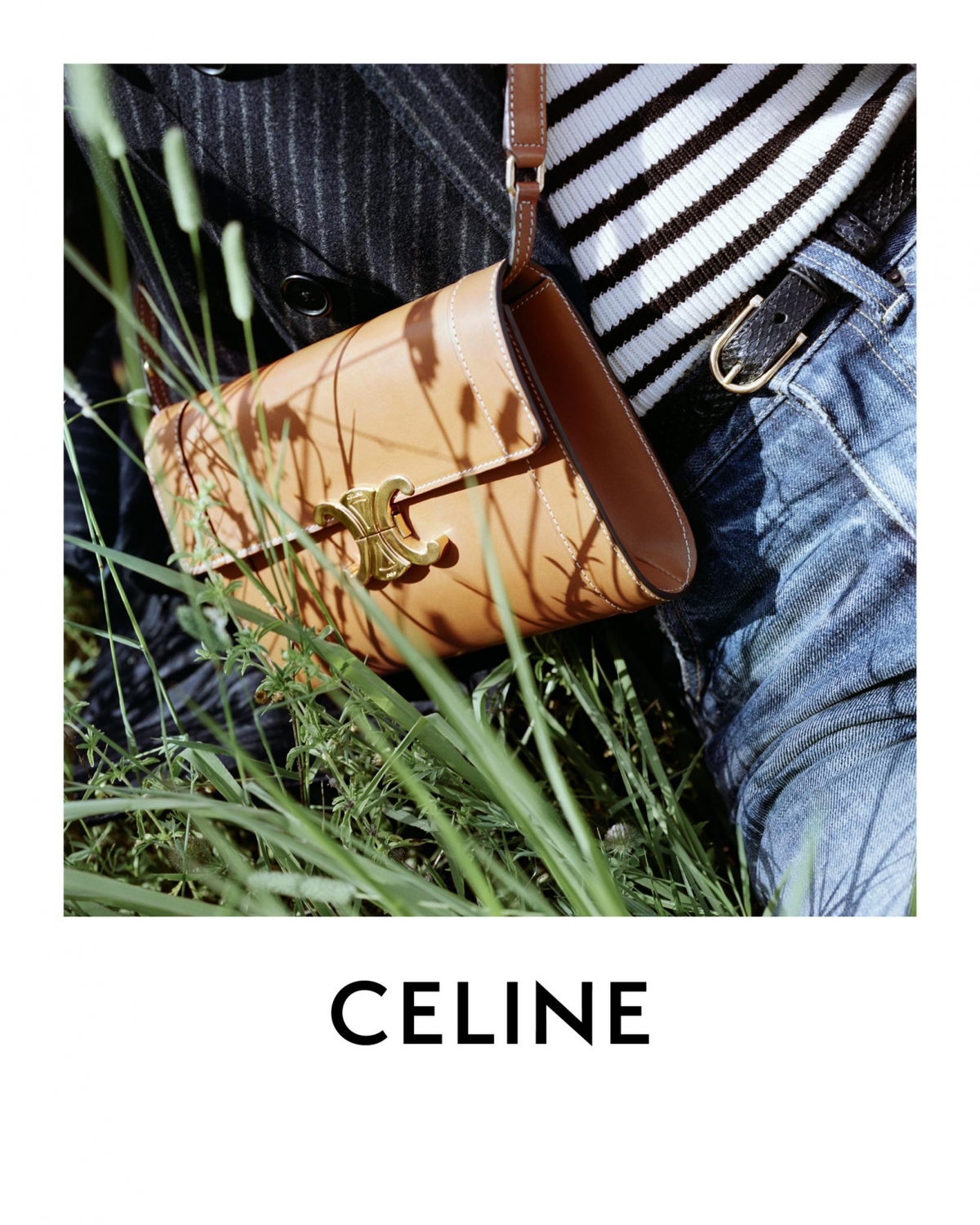 【CELINE手袋】CELINE焦糖色凱旋門STRAP BAG信封包WOC