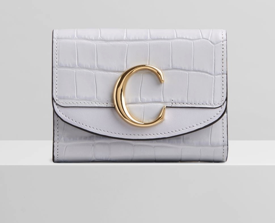 Chloé C small tri-fold wallet in embossed croco effect on calfskin & shiny calfskin