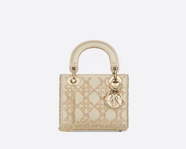 Dior手袋價錢款式推介/Lady Dior白金色圓珠刺繡手袋