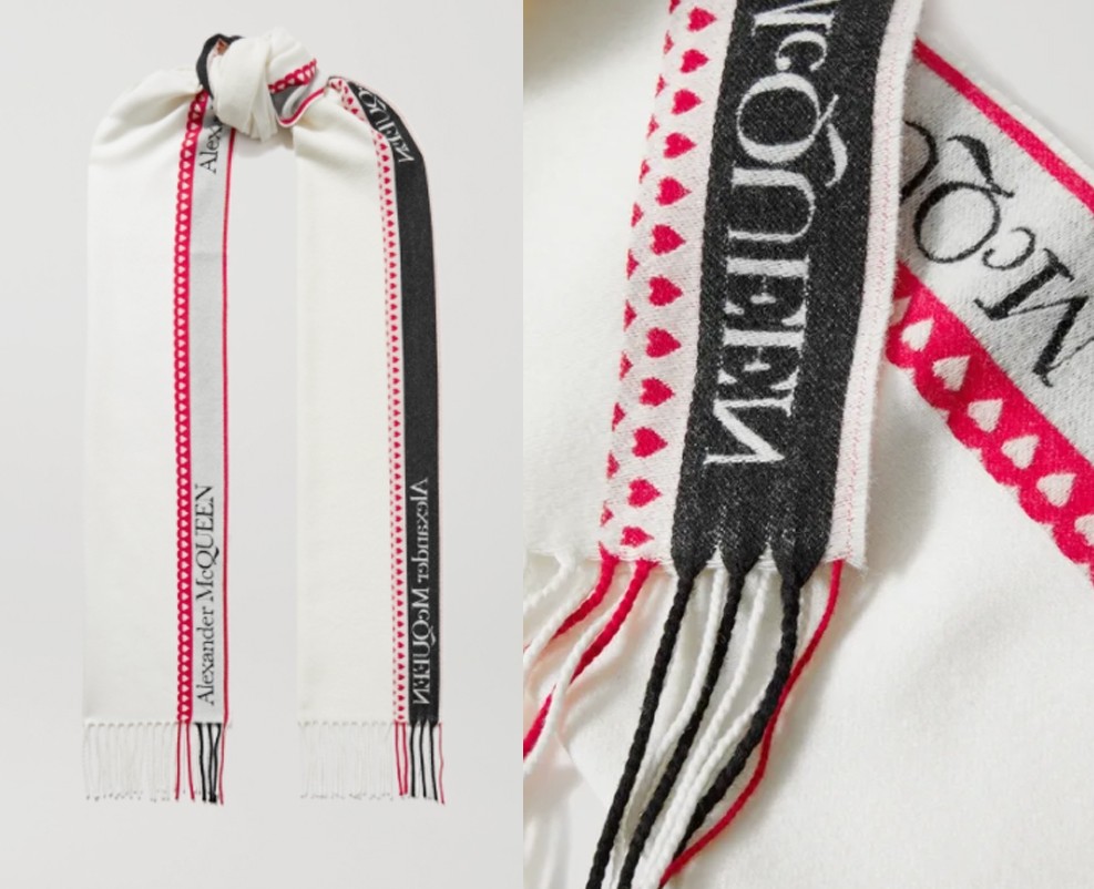 ALEXANDER MCQUEEN Fringed wool and cashmere-blend jacquard scarf HK$2,931.5