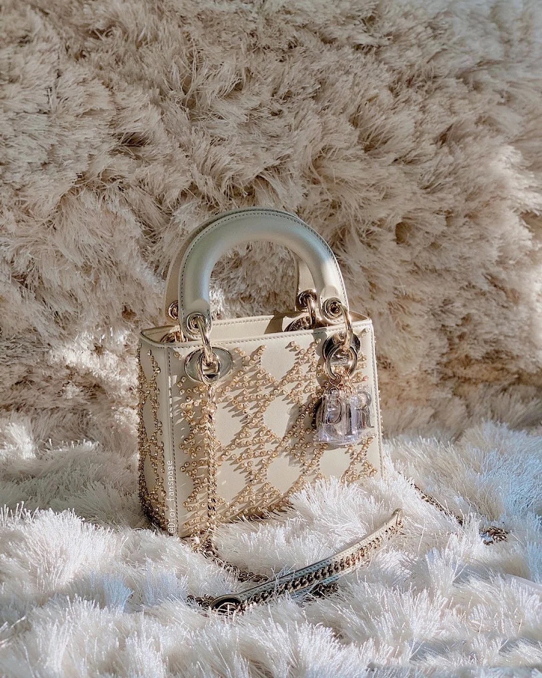 Dior手袋價錢款式推介/Lady Dior白金色圓珠刺繡手袋