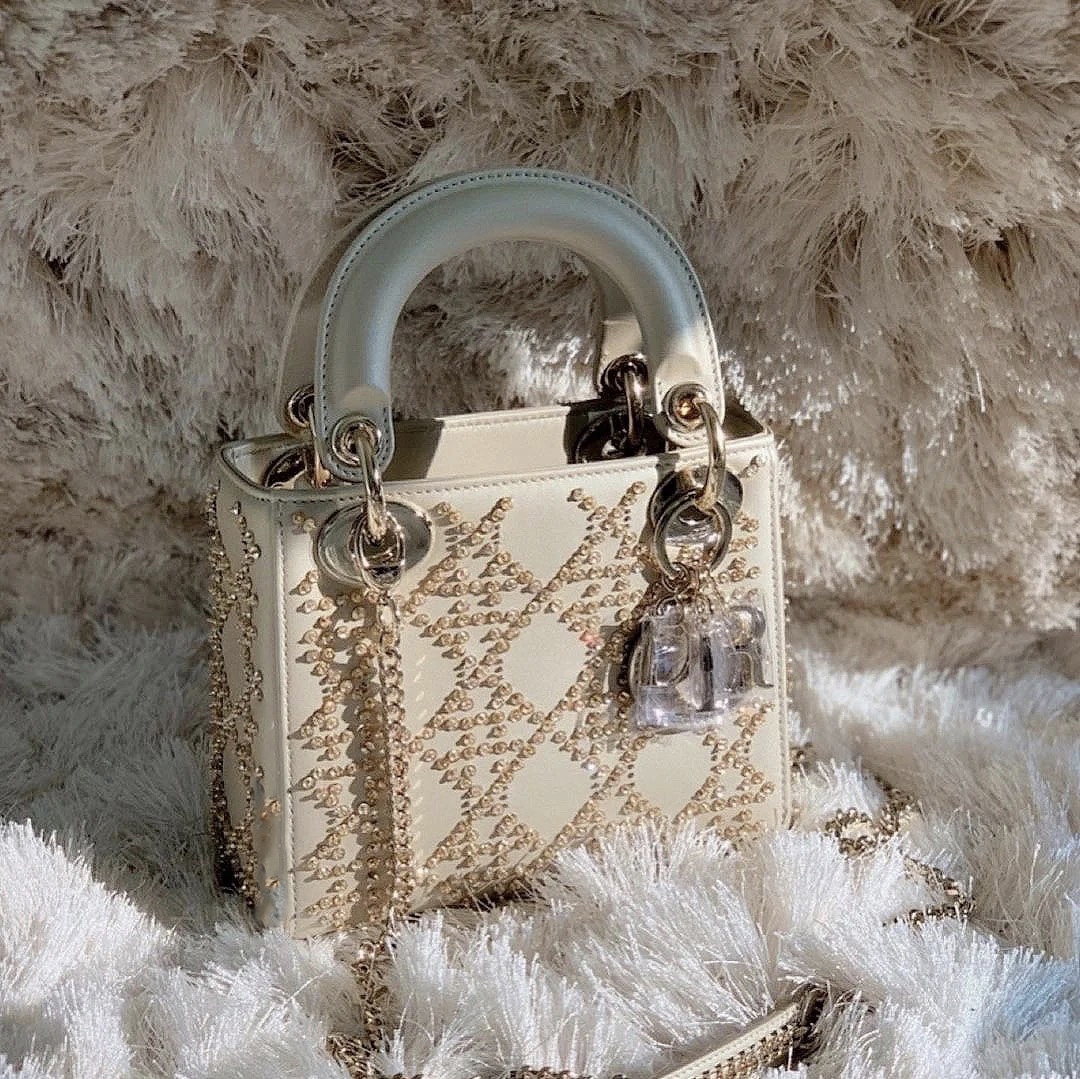 Dior手袋價錢款式推介/Lady Dior白金色圓珠刺繡手袋