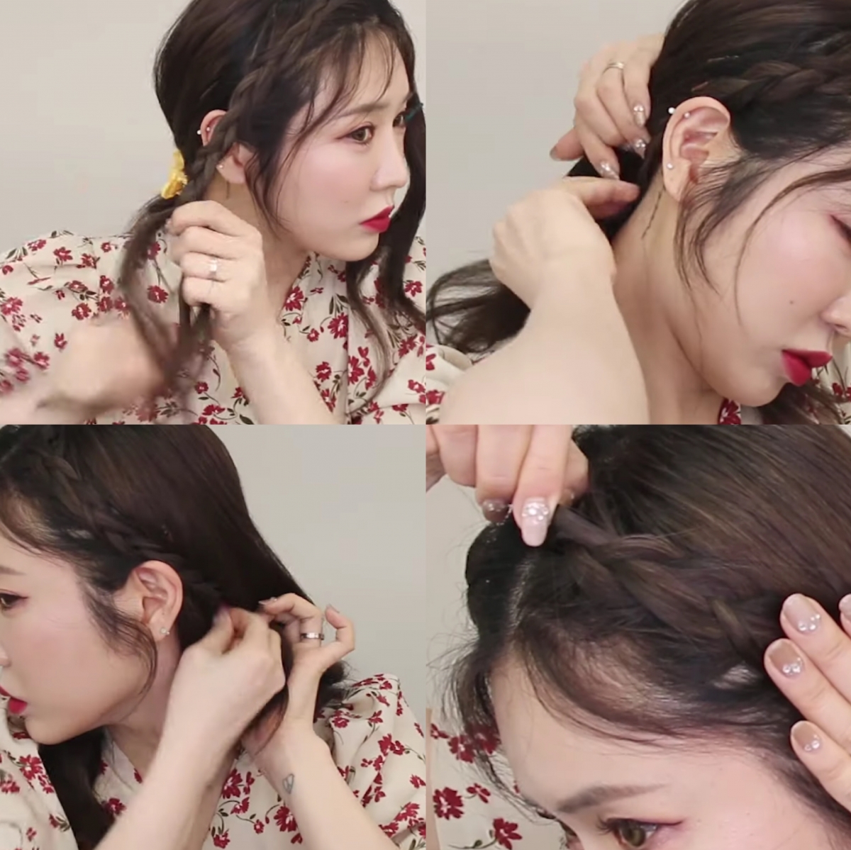 造法非常簡單,只要在前髮兩側從頭頂開始鬢起三股辮,注意要留一定的頭髮在額頭兩側,這樣就可以顯臉小,不會看起來像禿頭一樣!鬢好後就把辮子放在耳後,在後方用夾子固定,頭髮容易鬆散的可以用橡筋作固定。