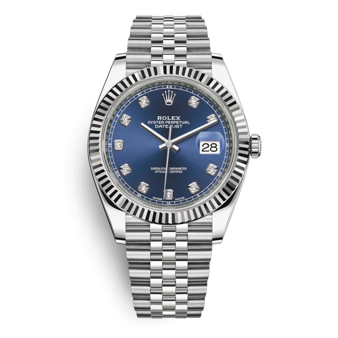 【Rolex勞力士手錶2021】Datejust系到絕對是勞力士基本中的基本款,外型本本不太花俏,但是卻很顯特色!這款的錶面設有18ct金鑲鑽石及藍色錶面