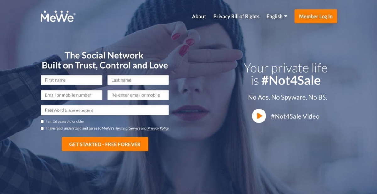 MeWe就強調「No Ads (沒廣告) 、No Spyware( 無監控軟件)、 No.BS (沒廢話)