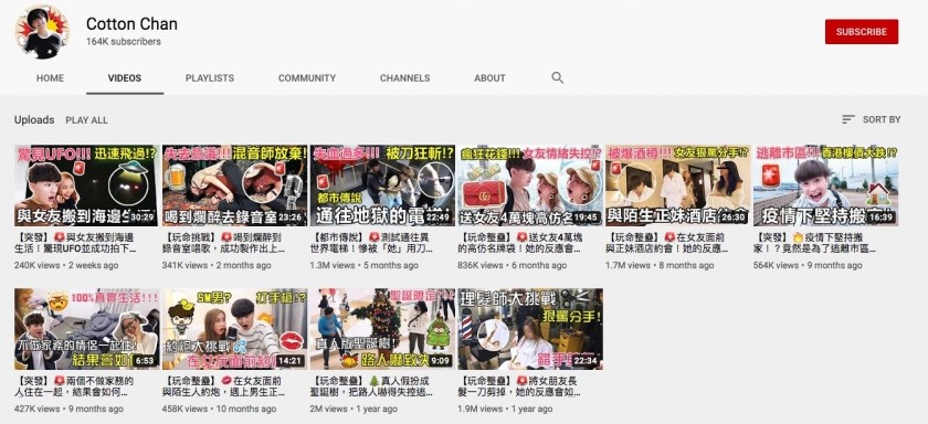 MIHK頻道的Cotton也與女友嘉琪經營了一個頻道,雖然影片數量不多,但是勝在夠精!影片的主題多為「整蠱女友」和挑戰為主,主題創新和搞笑的風格都引來不少人觀看。